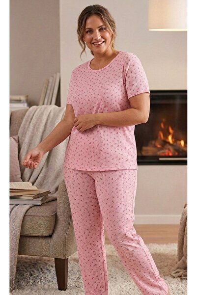 sleeproom Plus Size Pointiel Patterned Pajama Set