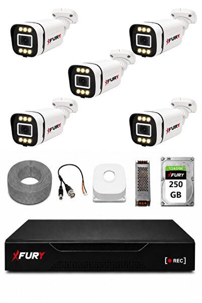 FURY 5 Kameralı 5MP Lens 1080P 6 Warm LED Renkli Gece Görüşlü Güvenlik Kamera...