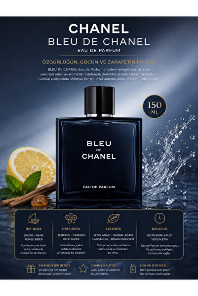 Chanel Bleu De Uzun Süre Kalıcı Odunsu Aromatik EDP Erkek Parfümü 150ml