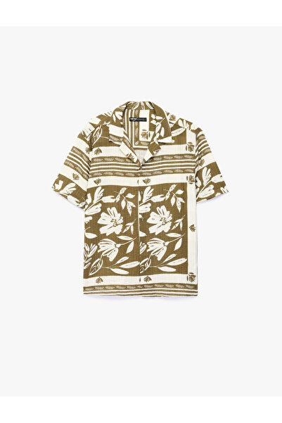 Koton Regular Fit Viscose Turn-Down Collar Patterned Short Sleeve Floral Shirt