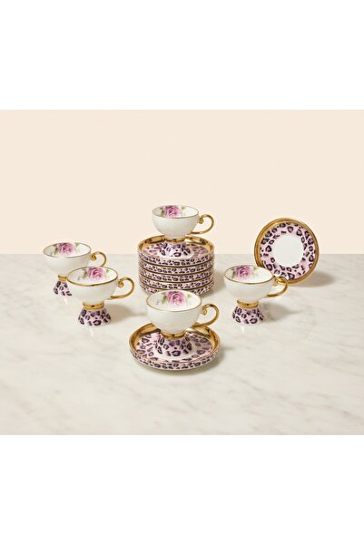 Queen’s Kitchen 6-Person Floral Leopard Pattern Porcelain Coffee Set