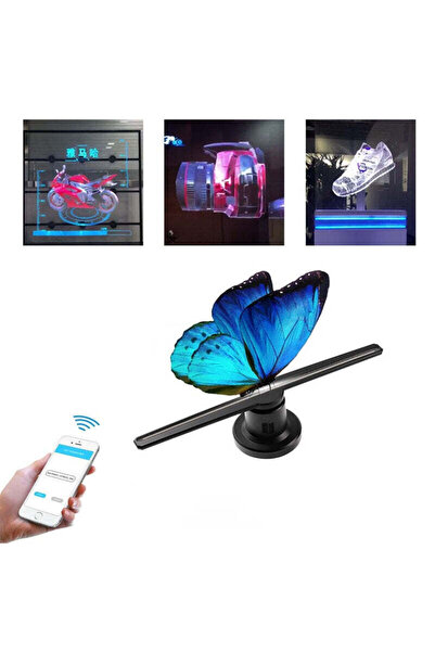 Vivendo Proiector holograma 3D cu LED-uri, tip ventilator, control wireless
