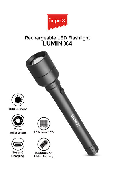 IMPEX Rechargeable LED Flashlight | 20W Laser LED | 1100 Lumens | 6000mAh Bat...