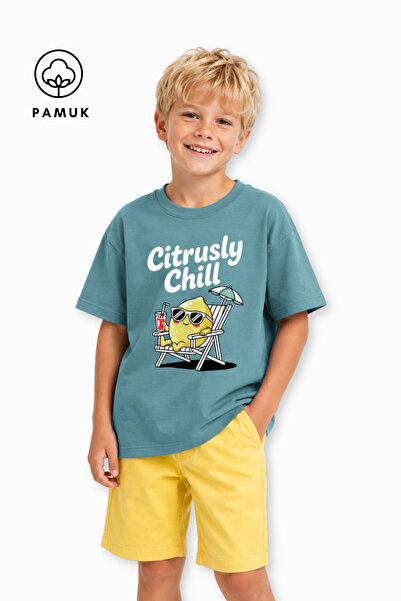 difa kids Tricou de vară pentru băieți, cu mânecă scurtă, cu imprimeu de lămâie
