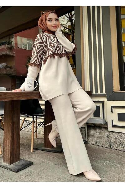 DAĞON'S Tasseled Women's Tunic Knitted Pants Set