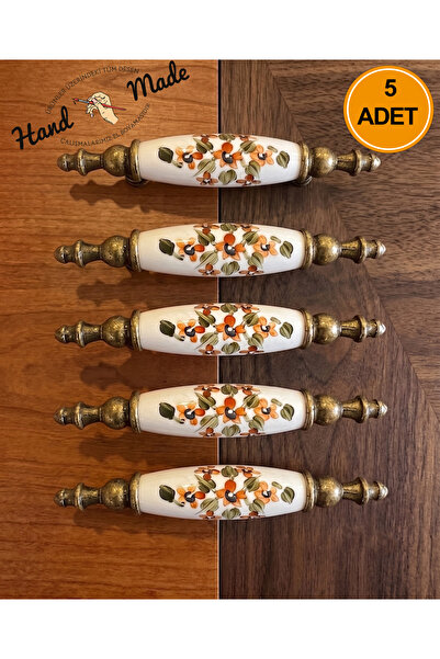 Karan Porselen 5 Adet 64mm El Boyaması Porselen Menekşe desen Kulp mutfak, çe...