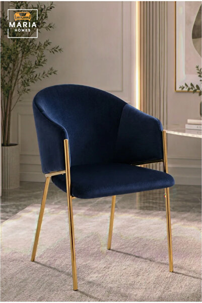 MARIA HOMES Navy Blue Velvet Accent Chair with Gold Metal Legs – Modern Uphol...