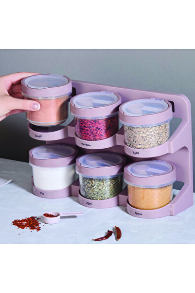 Hobby 6-Piece Snap-Lid Spice Container Set with Stand + Spoon 0957