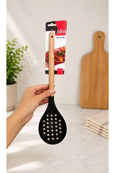 MİEN Black Silicone Colander with Bamboo Handle