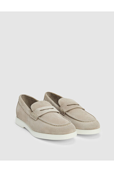 Pierre Cardin Beige Tape Detailed 100% Leather Suede Loafer Shoes 50327088-Vr011