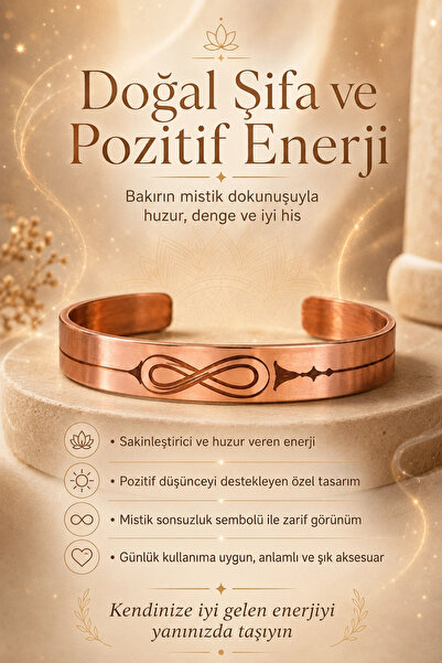 esnature Copper Infinity Bracelet Women Men Hand Engraved Authentic Jewelry