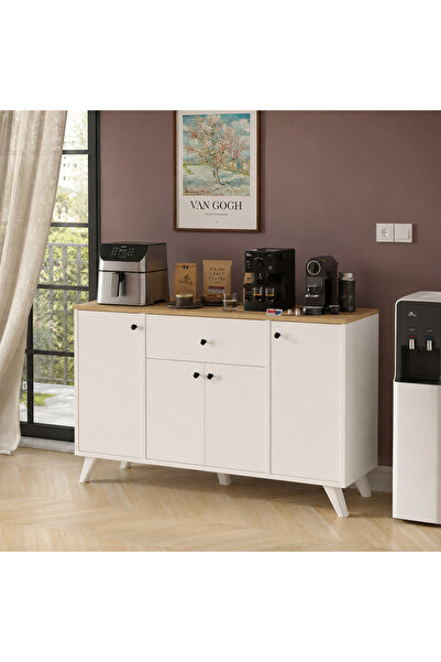Vivendo Dulap multifunctional 120x43,4x89 cm, cu 4 usi si sertare, pentru buc...