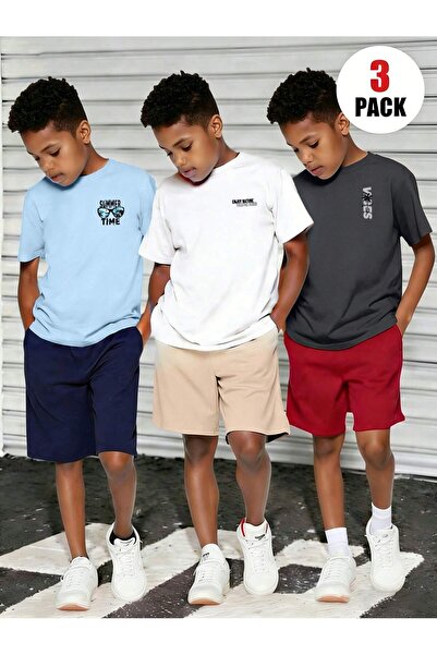 SVART WEAR تي شيرت أطفال مطبوع باللون الأسود - الأبيض - الأزرق الفاتح 3 قطع، ...