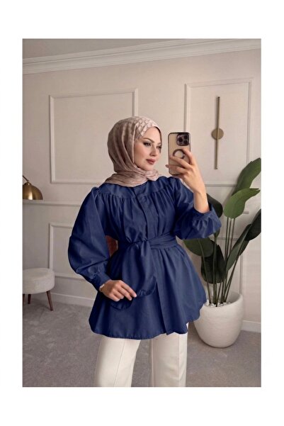 Bahar Altundemir Waist Belted Poplin Fabric Hijab Women's Shirt