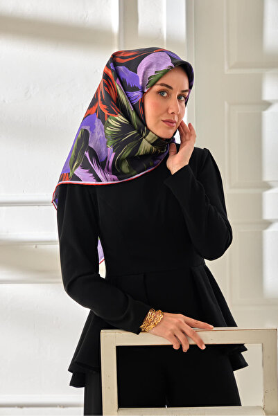 Silk Home Twill Silk Scarf 11480-69 Dark Navy, Purple, Tile
