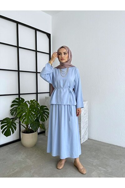 Foremia Back Zippered Skirt Suit - Blue