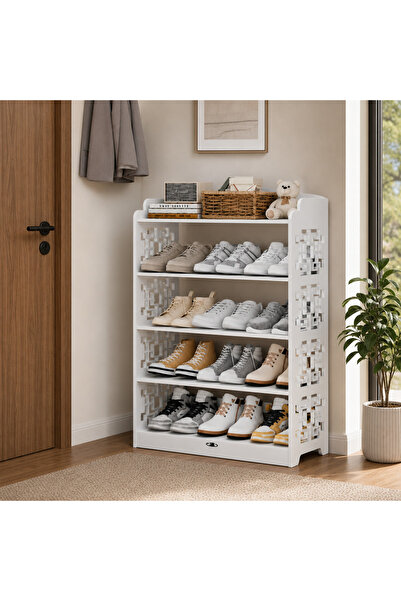 Vivendo Ξύλινη παπουτσοθήκη, λευκή, 5 επιπέδων, με διάτρητο σχέδιο, 90 x 24 x...