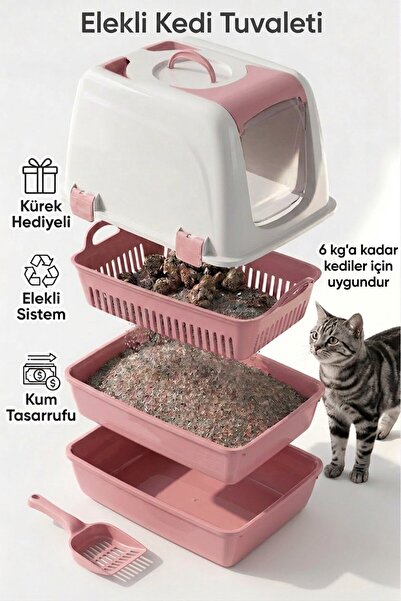Kurtbay Şekil Flex Elekli Kedi Tuvaleti, 50x37,5x40 cm, XL boy, Kum küreği he...