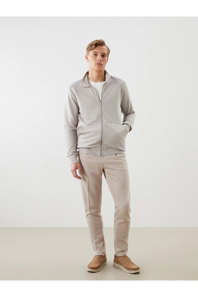 LC Waikiki Gray Stand Collar Long Sleeve Men's Zippered Sweatshirt