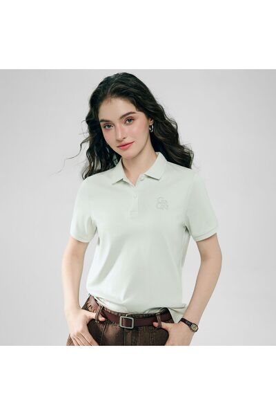 Giordano قميص بولو نسائي مطرز من القطن بتقنية ليكويد تاتش