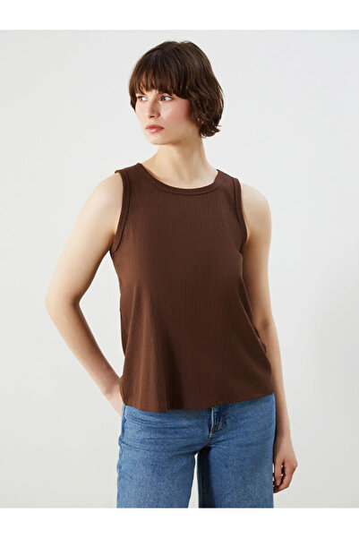LC Waikiki Brown Crew Neck Textured Women's Tank Top