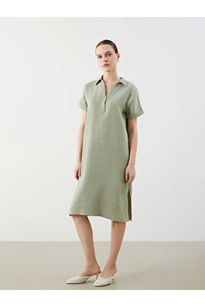 LC Waikiki Green shirt collar muslin dress
