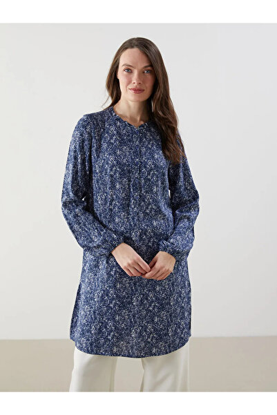 LC Waikiki Navy Blue Stand Collar Patterned Women's Tunic