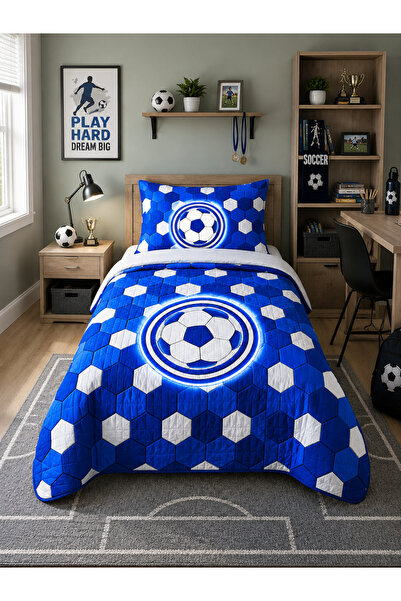 HOMESSA Blue and White Fan Children's Room Single Pique Bedspread
