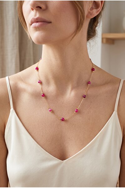 Mijja Pink Agate Natural Stone, Gold Color Lacquer Coating, Anti-Tarnish, Rus...