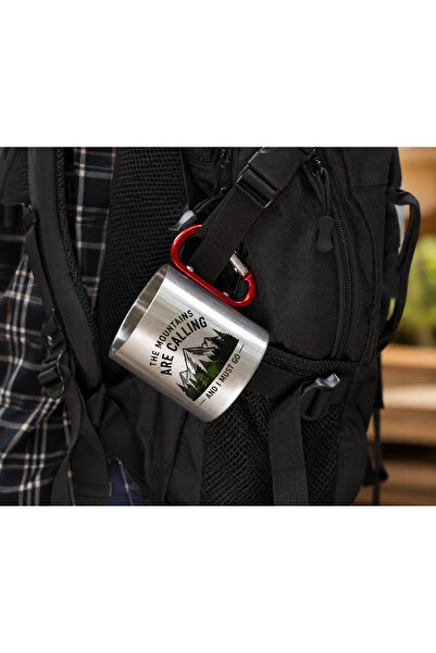 CampingLife Mug de camping „Munții cheamă” – Cană din oțel inoxidabil cu cara...