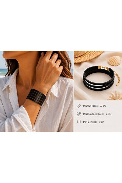 Kutcha Accessories Genuine Leather Multi-Wrap Bracelet Black with Gold Detail