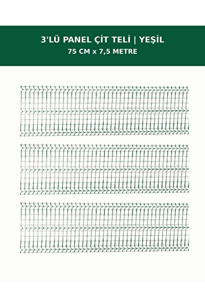 DİĞER1111 3'lü Panel Çit Teli 7,5 Metre 75cm Yükseklik Yeşil Renk
