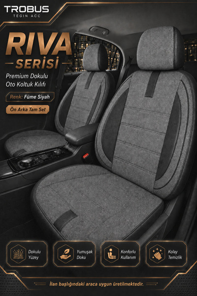 TROBUS Fiat Doblo 2023 Uyumlu Riva Serisi 2+1 Ticari Füme Siyah Ortopedik Kol...