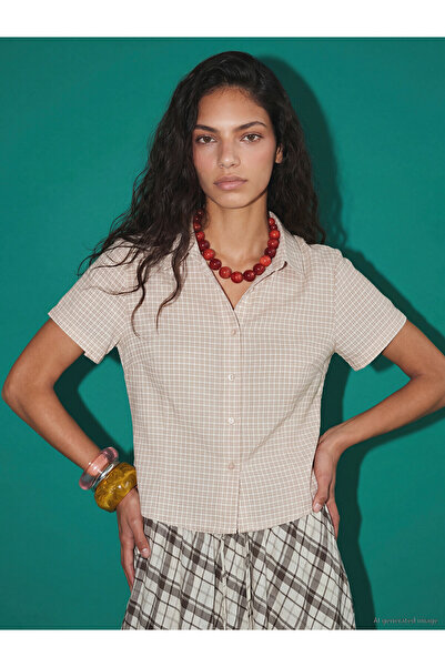 LC Waikiki Peak New Season Plaid Short Sleeve Women's Shirt