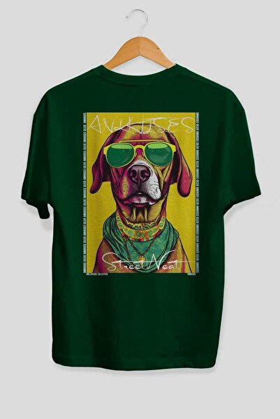 Ankhises Tricou verde supradimensionat cu imprimeu câinele Dog For Love 21, 1...