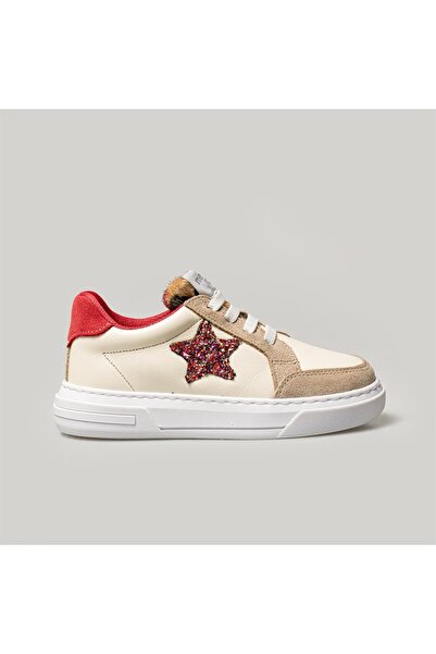 Merli&Rose Deri Star Sneaker Krem-Kırmızı
