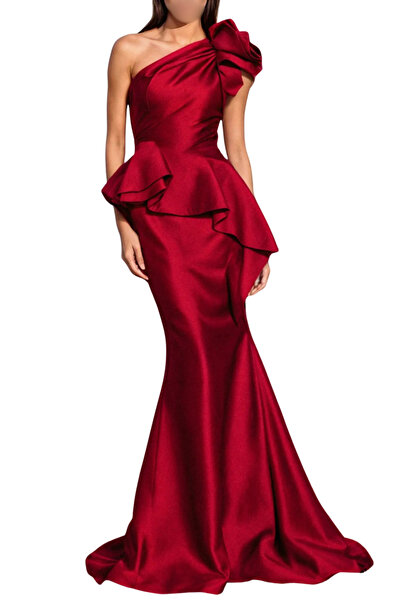 ALTOBAD Burgundy Satin Evening Dress