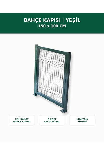 DİĞER1111 Bahçe Kapısı Mandallı Asma Kilitli Panel Çit Uyumlu 150x100cm Yeşil...