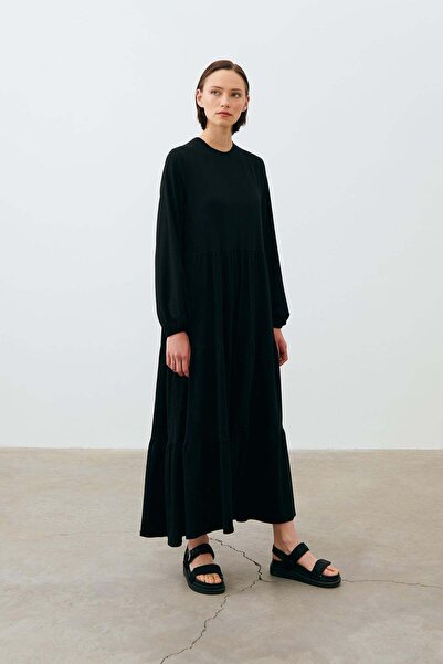 CAMİLA COMBED COTTON LAYER DRESS BLACK