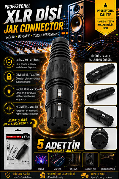 IRONSTAR 5 adet XLR dişi jak / XLR dişi konnektör / Cannon dişi jak / Mikrofo...