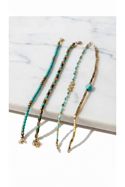 ILSA Turquoise Stone and Gold 4-Piece Bracelet Combination