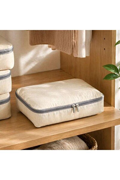PAN HOME Avria Foldable Storage Bag With Zipper 34x25x8cm - Beige