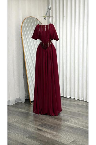 SERA Grape Maxi Evening Dress with Soft Pleats