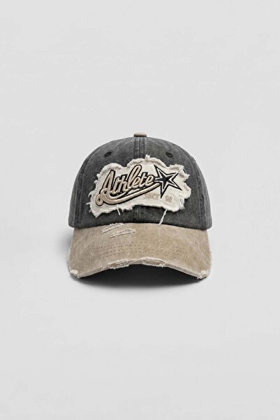 ablukaonline Unisex Vintage Washed Athlete Hat with Embroidery Detail Anthracite