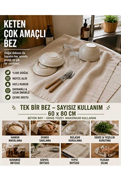 Deko Dekor Multi-Purpose Linen Cloth 60X80 for Drying, Fermenting, Bread Stor...