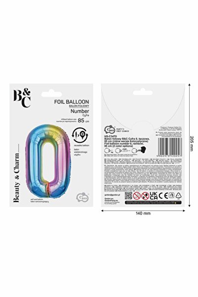 Godan Balon folie multicolor 85 cm, cifra 0