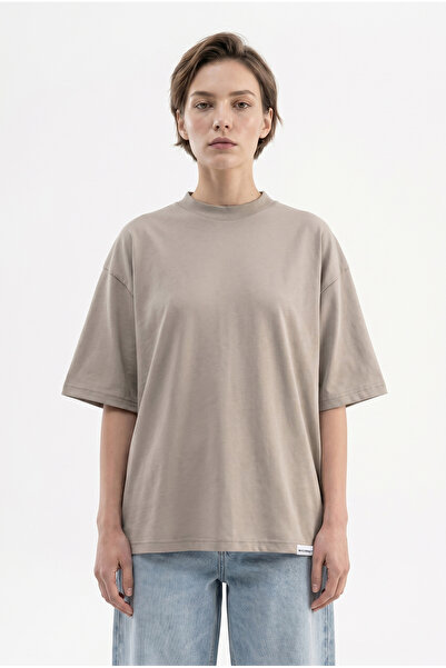 Machinist Tricou de damă basic oversize din bumbac jerseu simplu, kaki