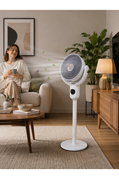kialed Şarjlı Ayaklı Vantilatör 8 İnç Kumandalı LED Işıklı 4 Kademeli Sessiz Fan