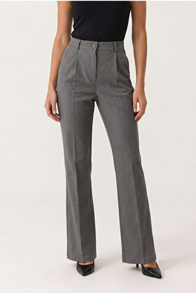 NOTHING Women's Smoked Premium Polyviscon Buttoned Gray Woven Trousers with E...