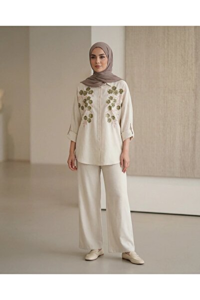 BURRASCA Oversize Linen Set with Embroidered Stones